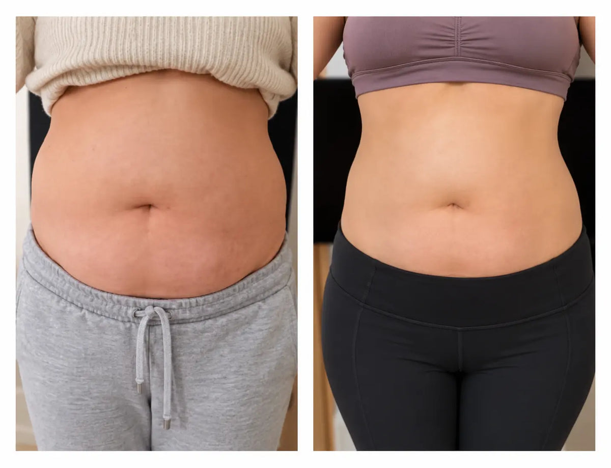Antes y después de abdomen, vista frontal
