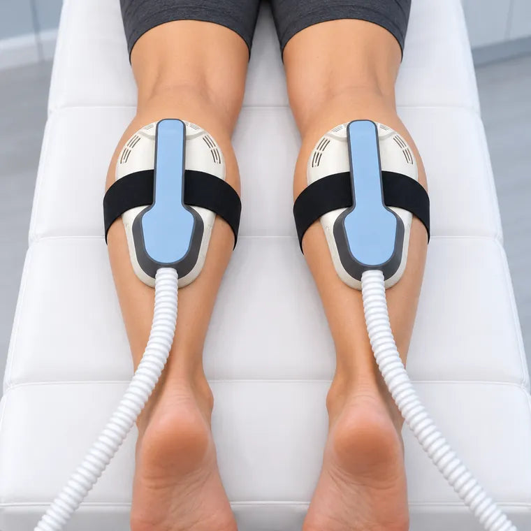 Aplicadores Prosculpt fijados sobre la musculatura posterior de ambas pantorrillas